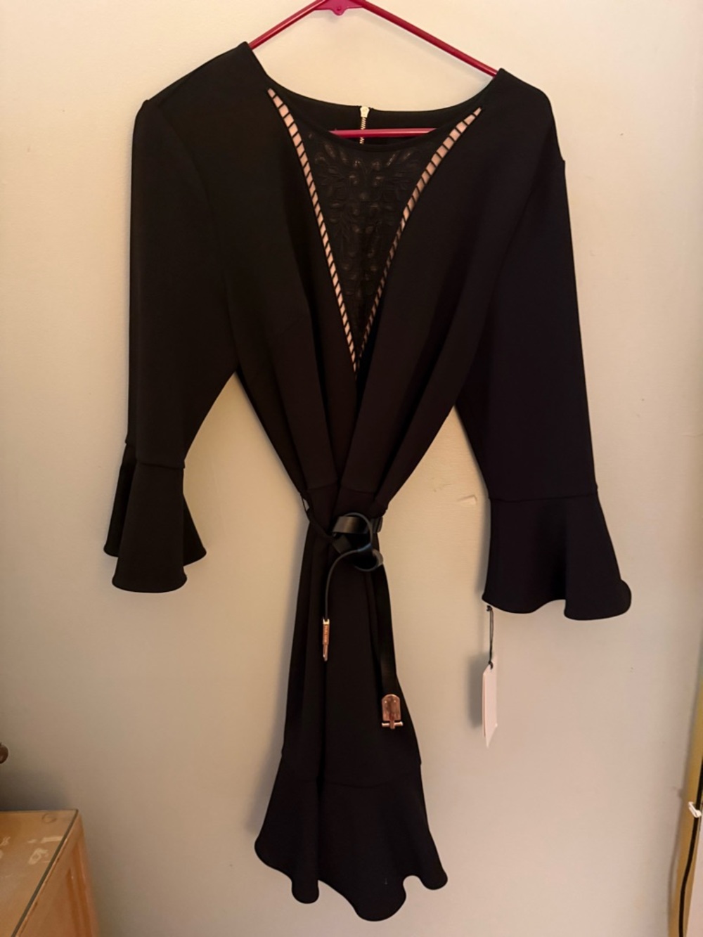 Ivanka Trump Black Tie-Front Dress with Lace Inset